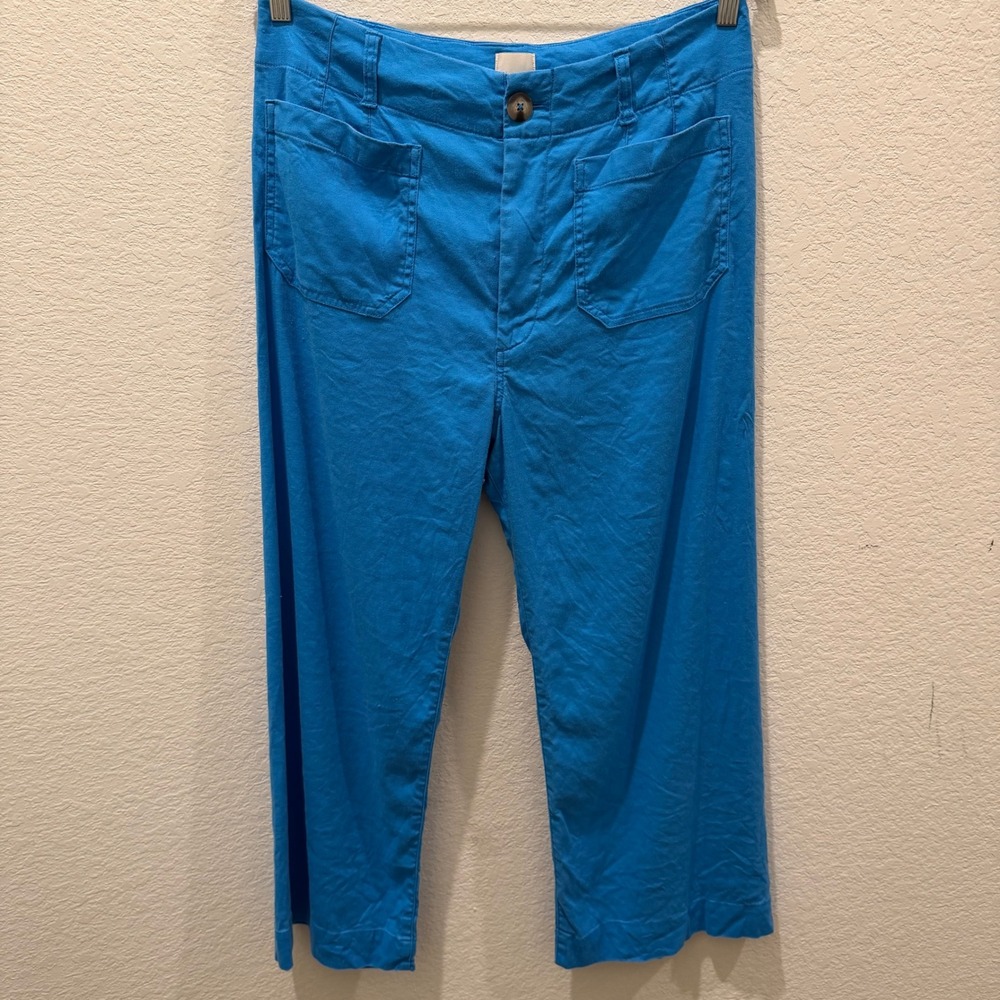 Maeve Anthropologie The Colette Cropped Wide Leg Pants Blue Size 30